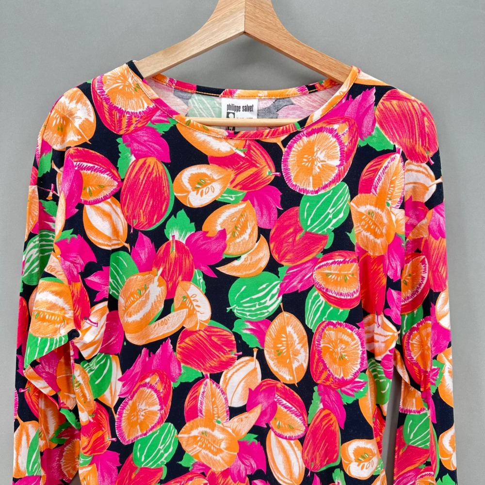Vintage Philippe Salvet Paris Resortwear Fruit Top Pink Orange Size Medium 70s - Picture 2 of 9
